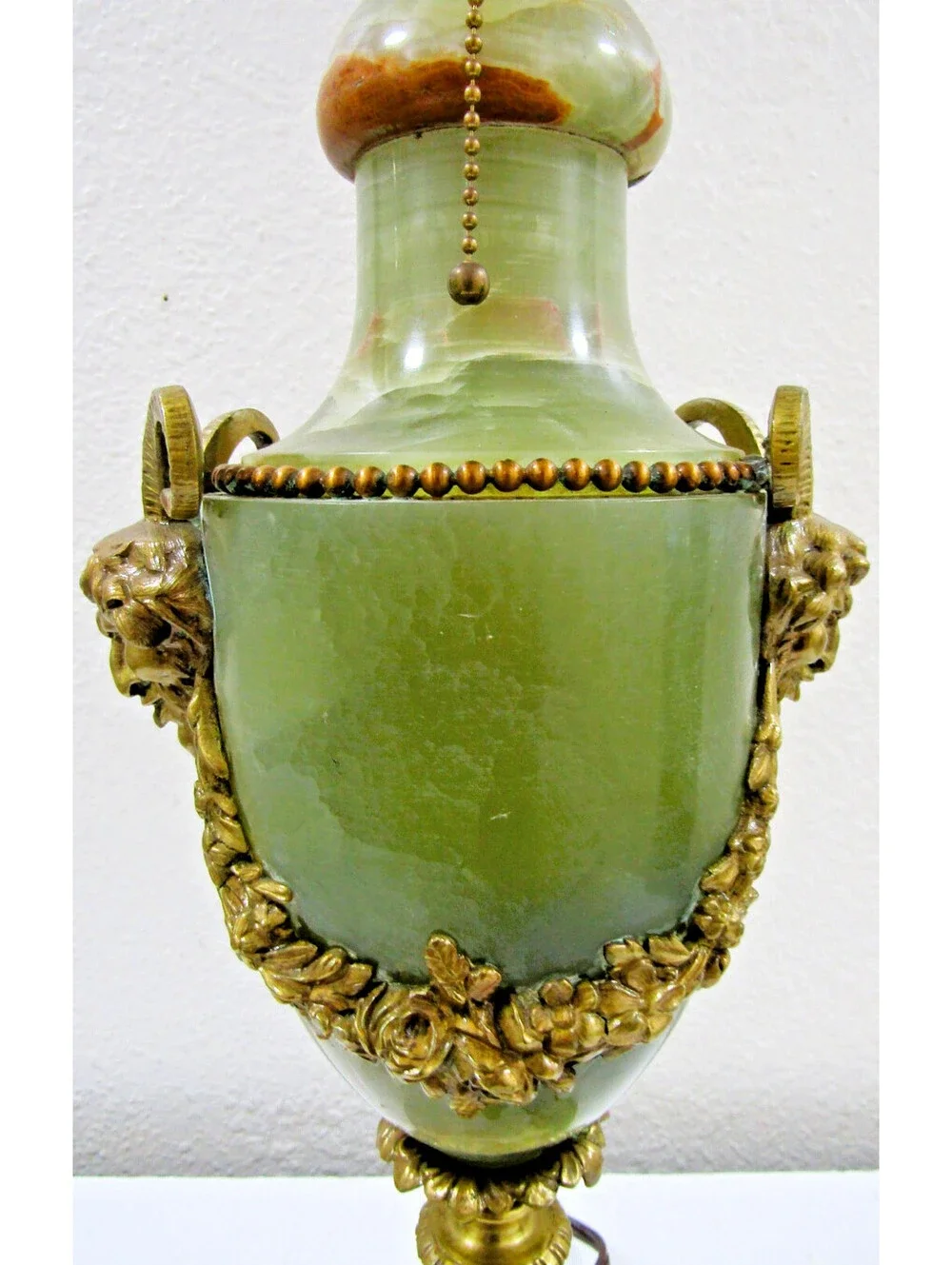 French Neoclassical Green Onyx Gilt Bronze Garland and Satyr Mounts Table Lamp